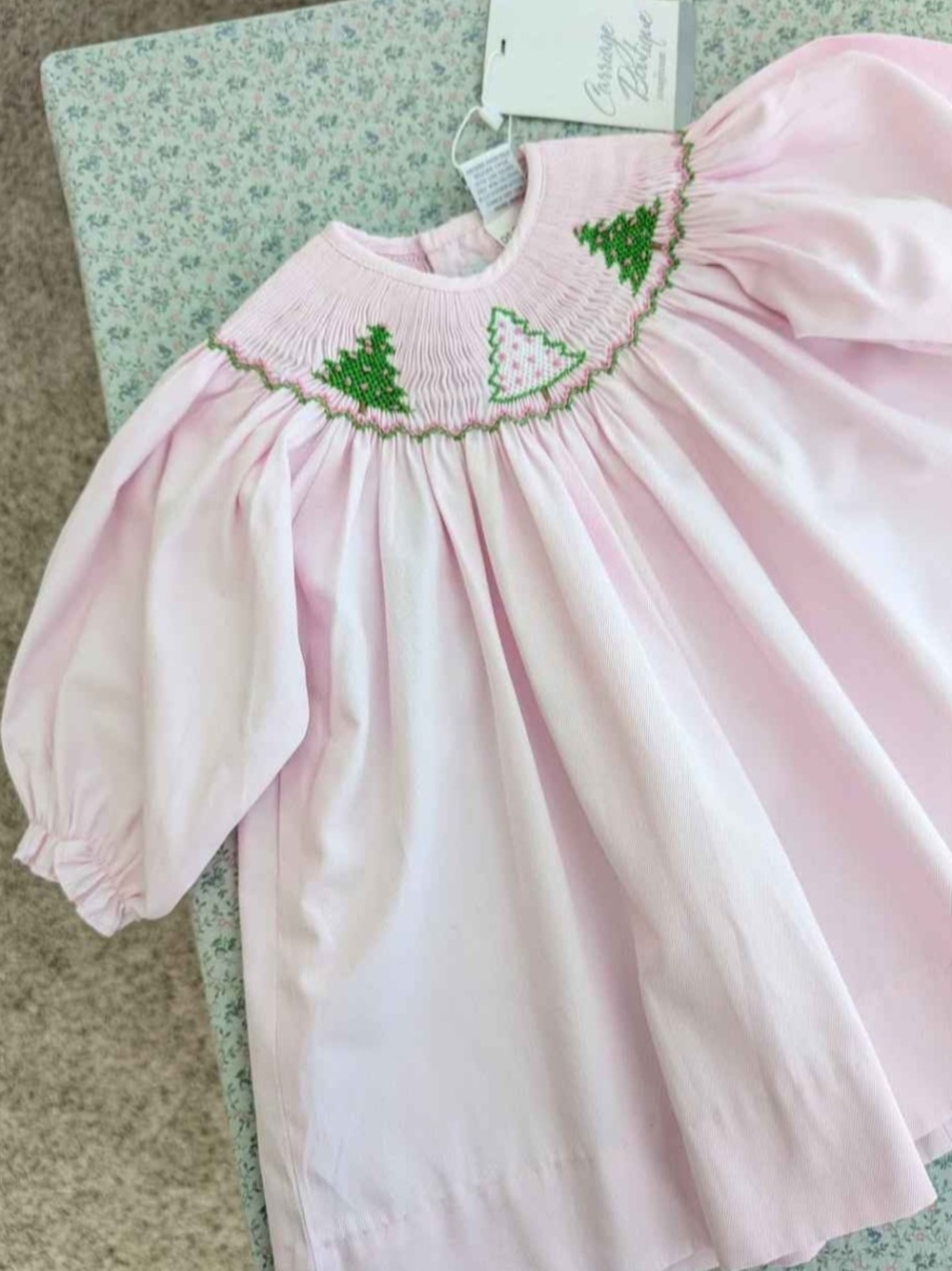NWT 6 Mos Smocked Pink Christmas Tree Dress